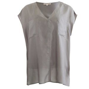 Gold Hawk Silk Habotai Relaxed V-Neck Tee w/ Pockets Grey Neutral Small Medium